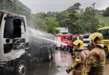 Caminhão que transportava leite pega fogo e incêndio é controlado pelo Corpo de Bombeiros em Coronel Fabriciano