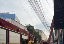 Corpo de Bombeiros combate incêndio em edificação comercial no Centro de Coronel Fabriciano