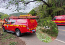 Duas mulheres ficam feridas após carro capotar e cair em talude na BR-458, em Ipaba