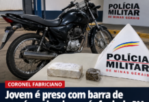 Jovem é preso com barra de cocaína e haxixe após fugir da PM em Coronel Fabriciano